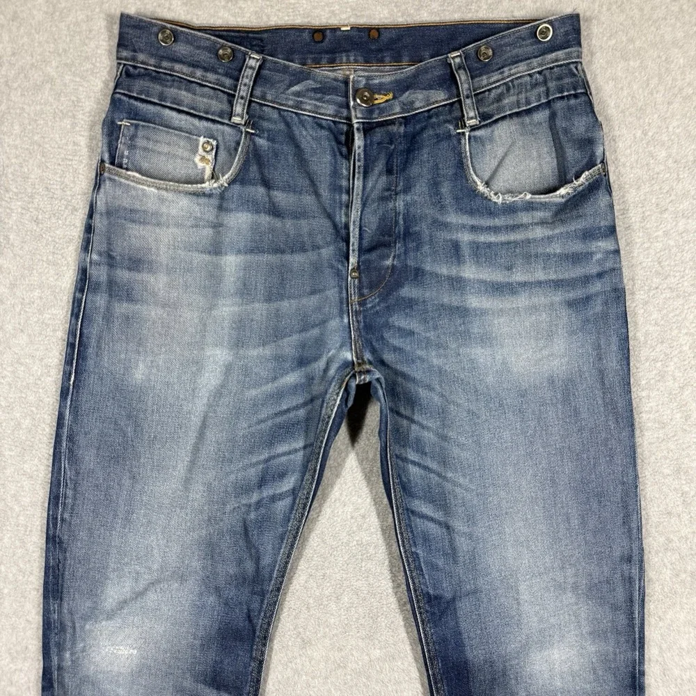 G Star Raw Jeans Mens 33x30 Blue New Radar Tapered Braces Suspender Buttons Hem‎